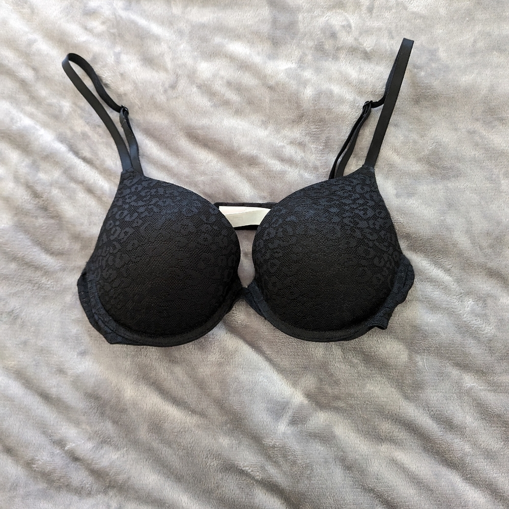Pink by Victoria's Secret Push Up Black Leopard Bra 34C